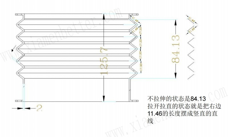 波纹管拉伸长度 